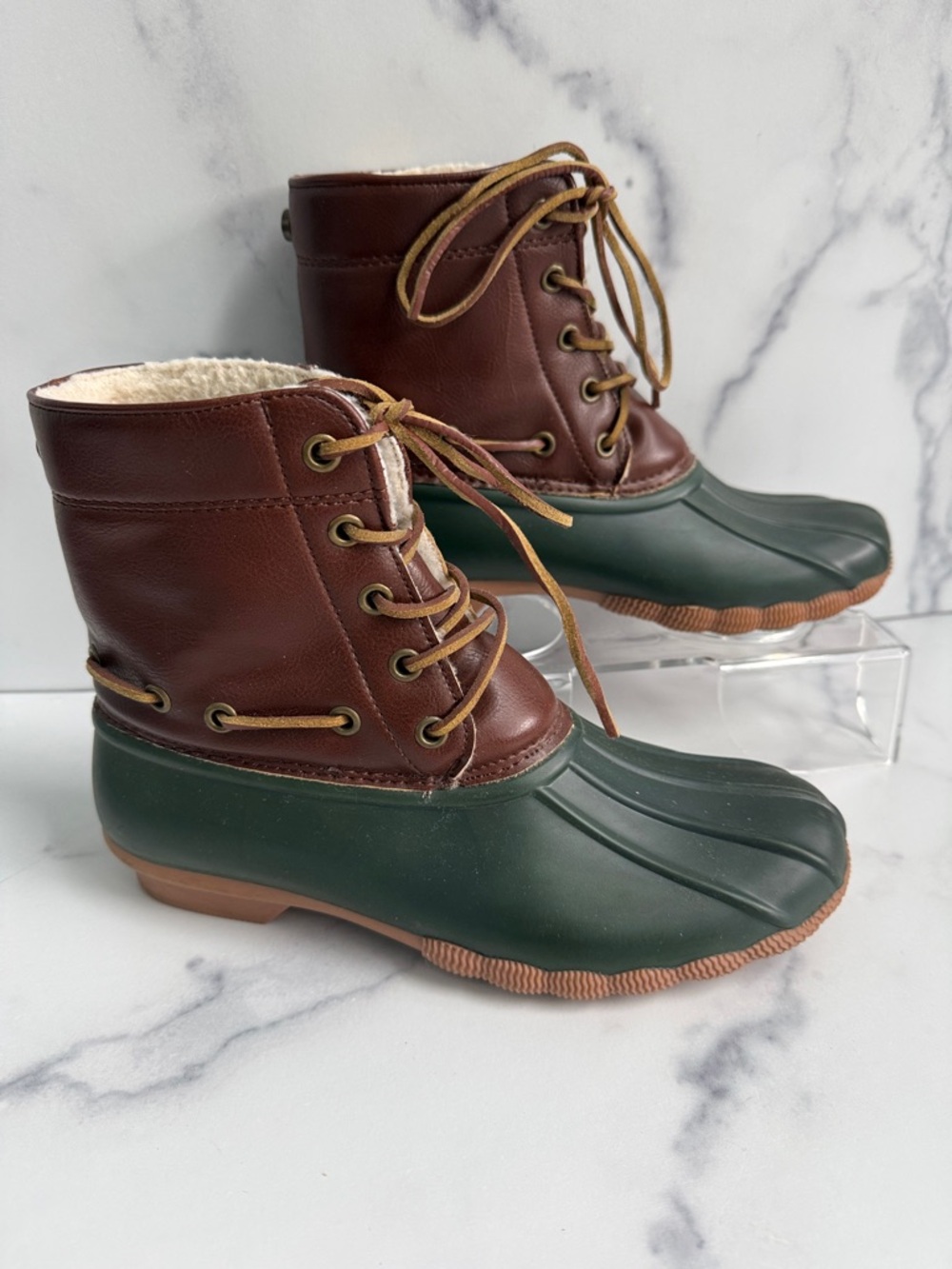 Seven7 For All Mankind Waterproof Duck Rain Boots‎ Brown and Green Size 7